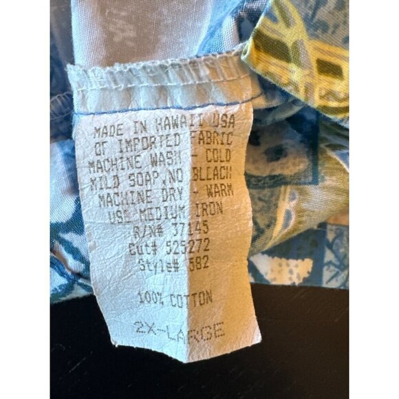 Hilo Hattie Hawaiian Shirt Mens 2XL Blue & Yellow Floral Geometric Pattern Short - Picture 5 of 6